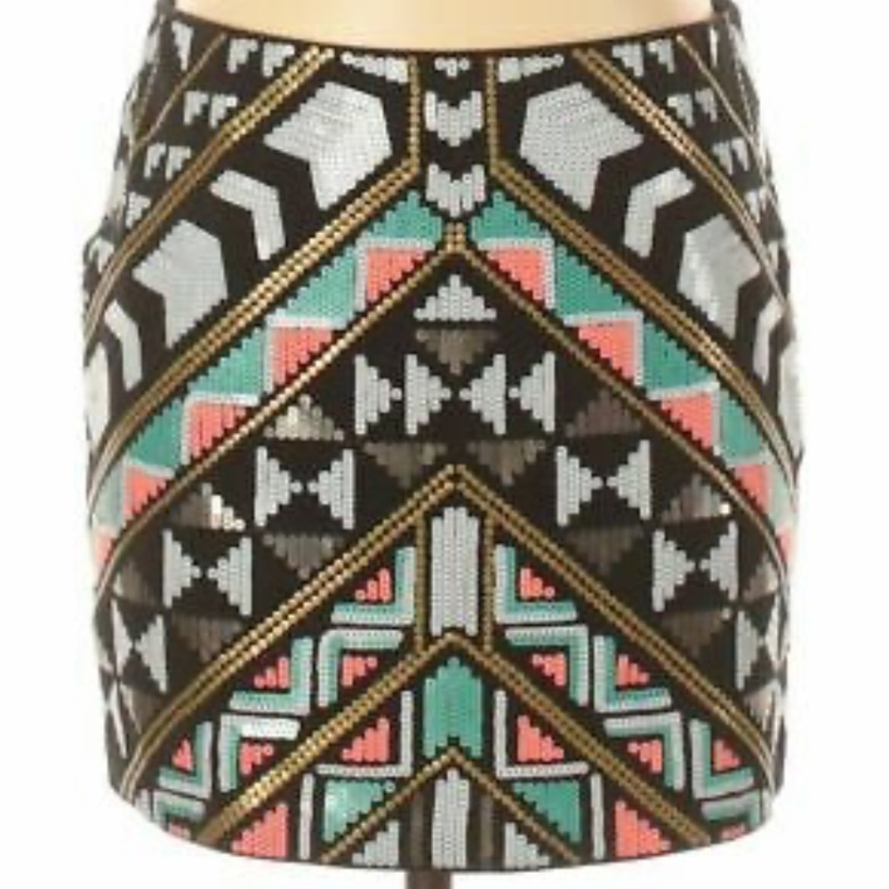 Express Aztec Sequin Mini Skirt